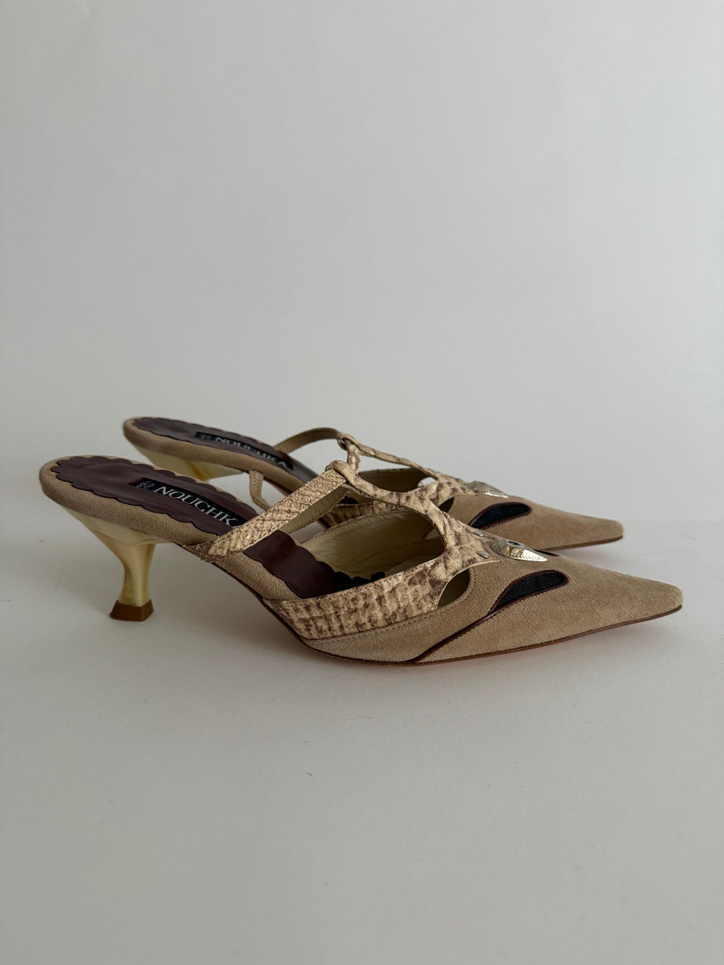 Mules suede python print