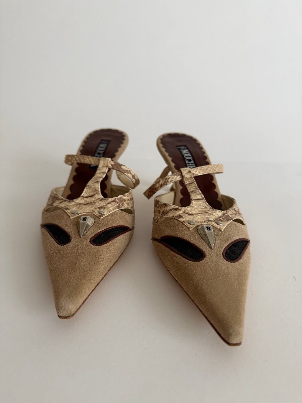 Mules suede python print