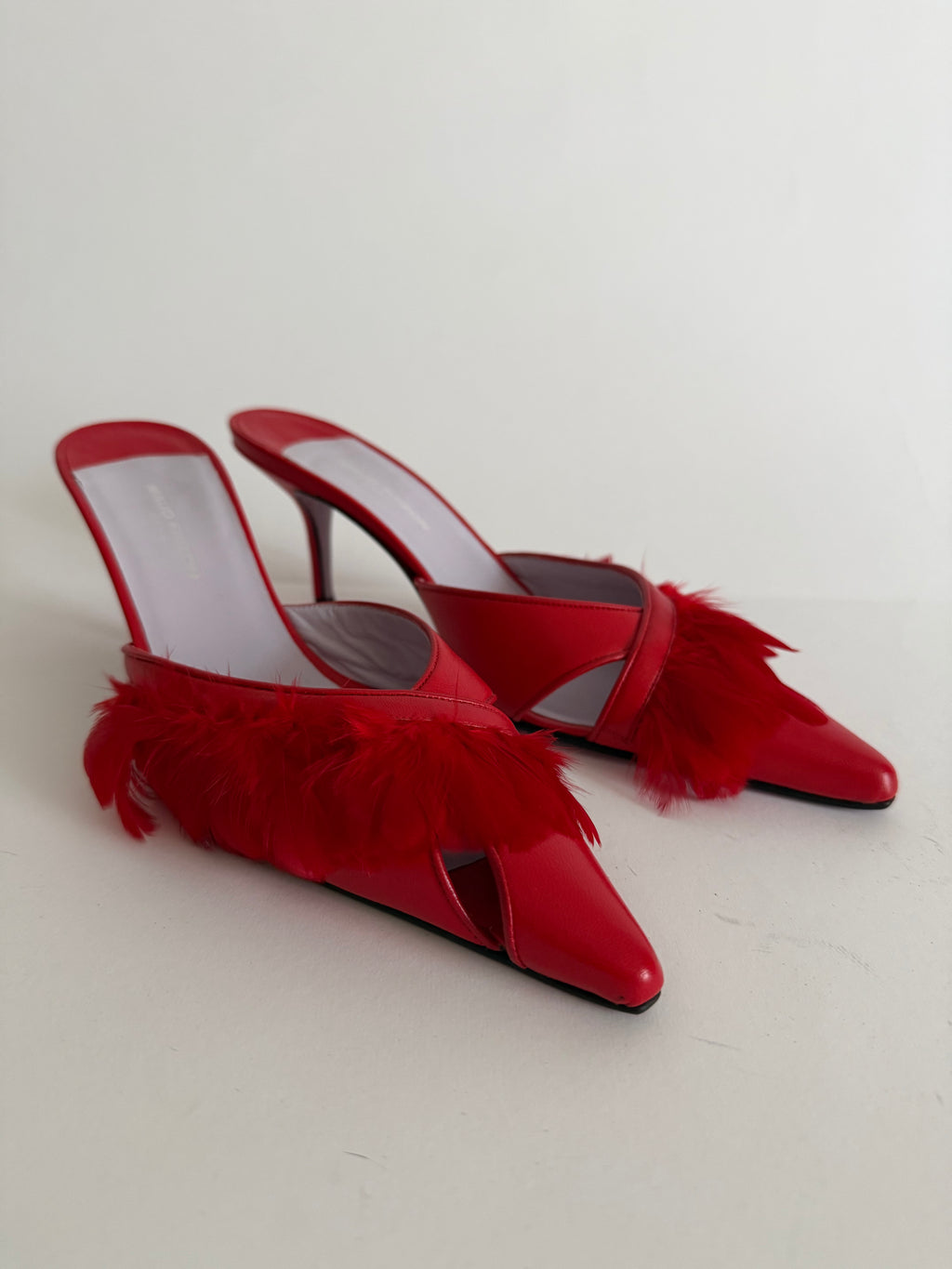 Maud Frizon red feathers mules