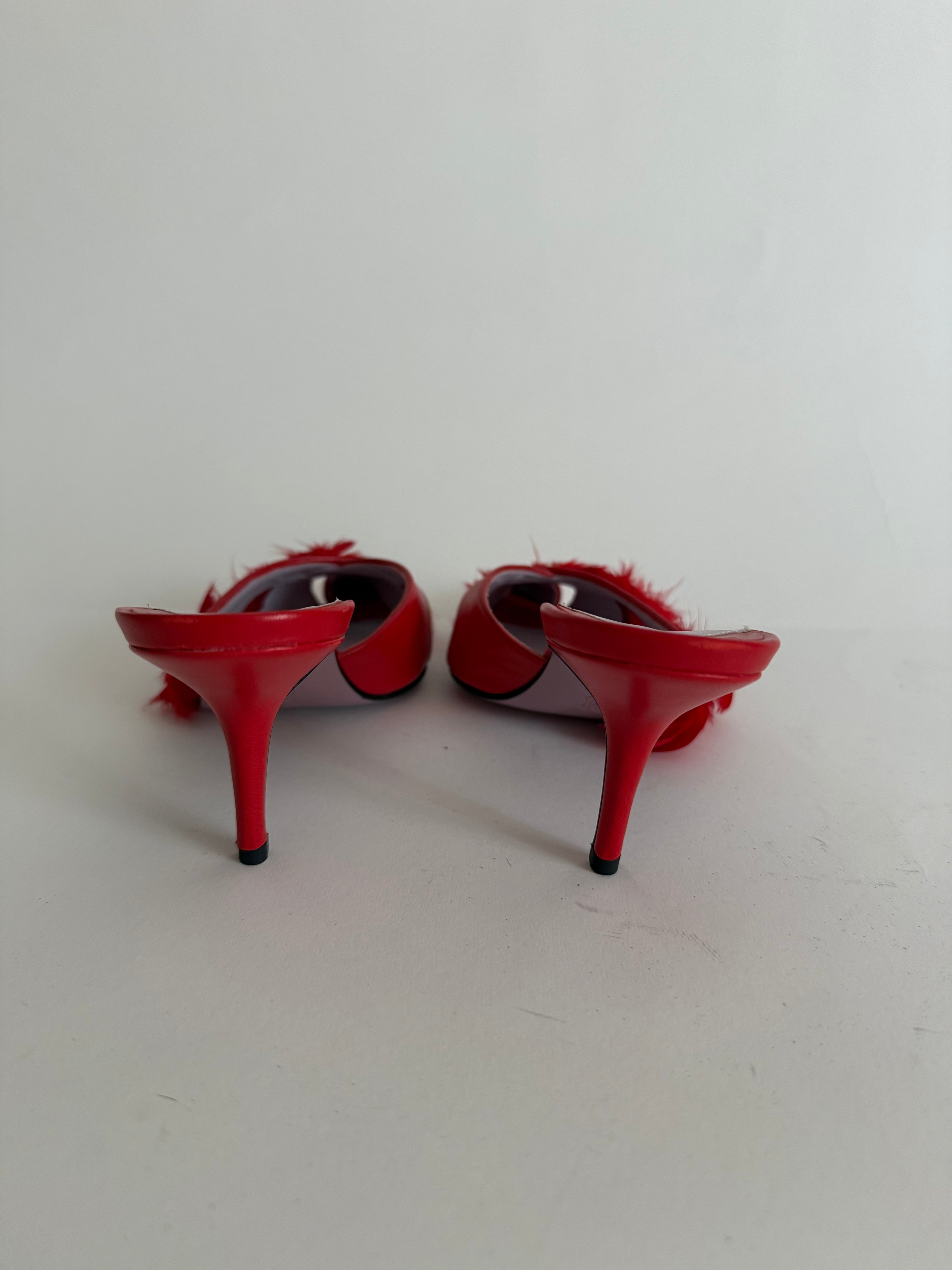 Maud Frizon red feathers mules