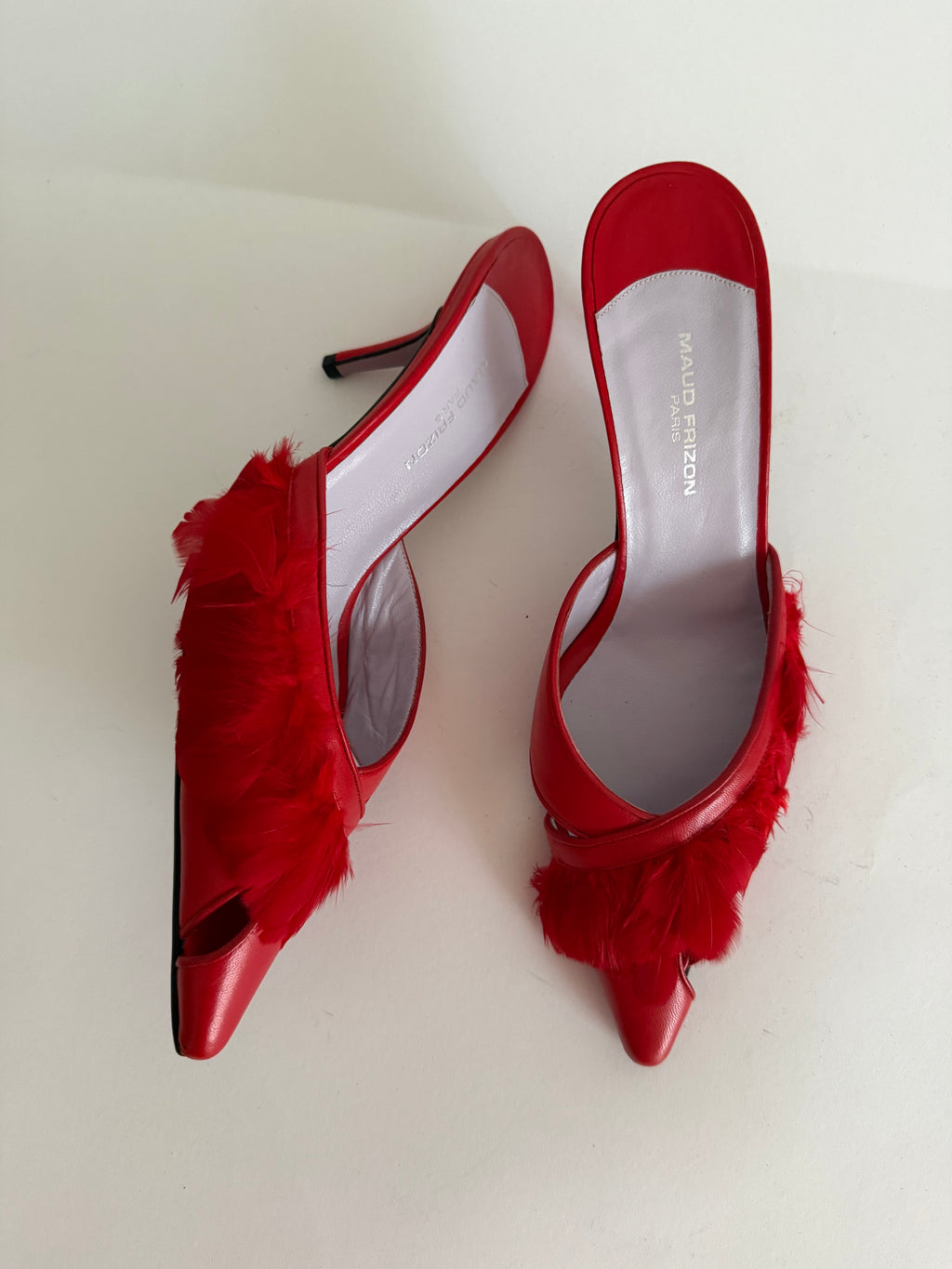 Maud Frizon red feathers mules