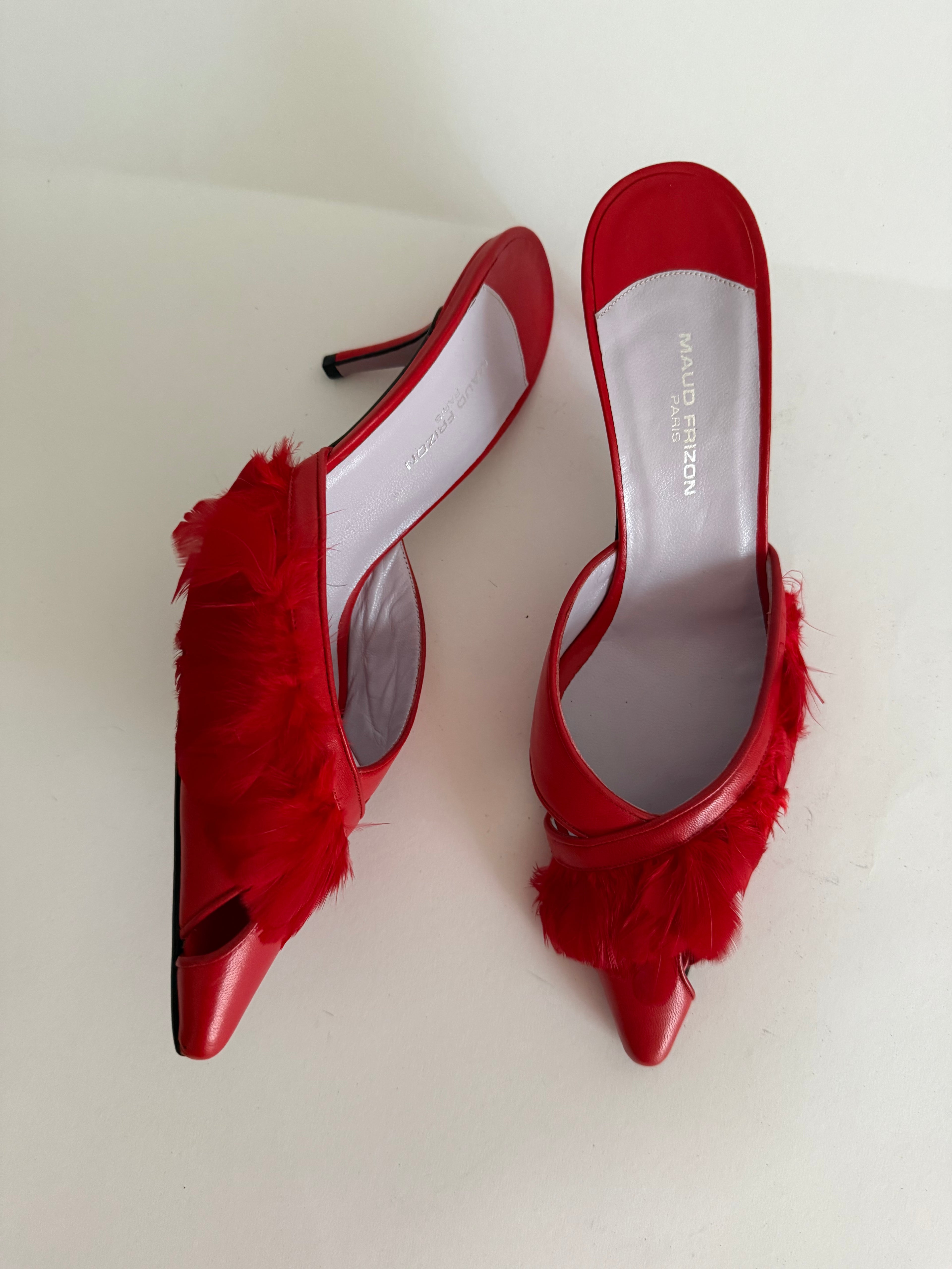 Maud Frizon red feathers mules