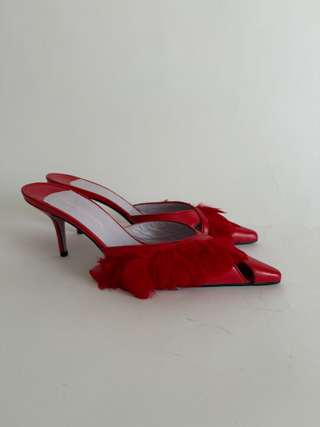 Maud Frizon red feathers mules