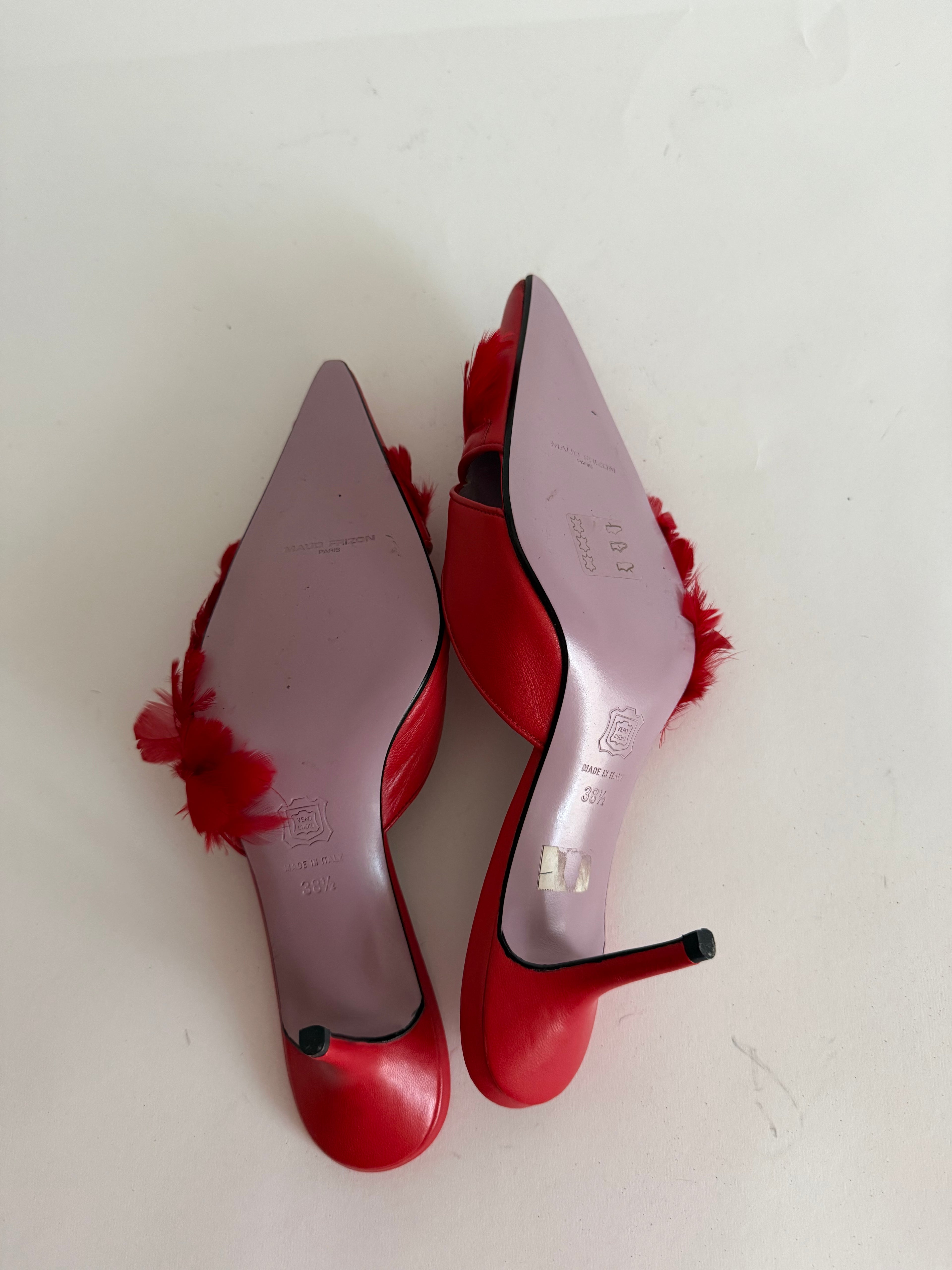Maud Frizon red feathers mules