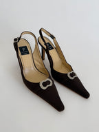Vintage brown satin pumps