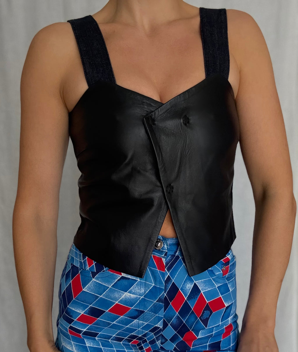 Emporio Armani SS 2017 leather denim top