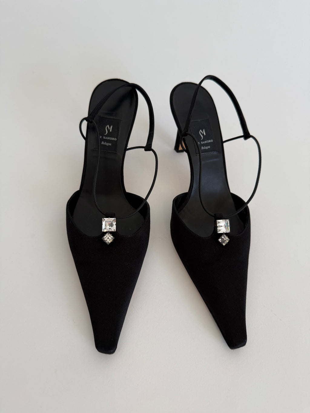 Vintage black silk heels strass