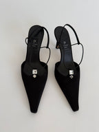 Vintage black silk heels strass