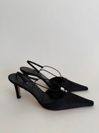 Vintage black silk heels strass