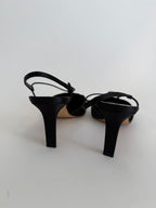 Vintage black silk heels strass
