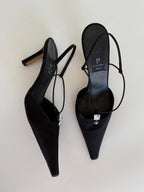 Vintage black silk heels strass