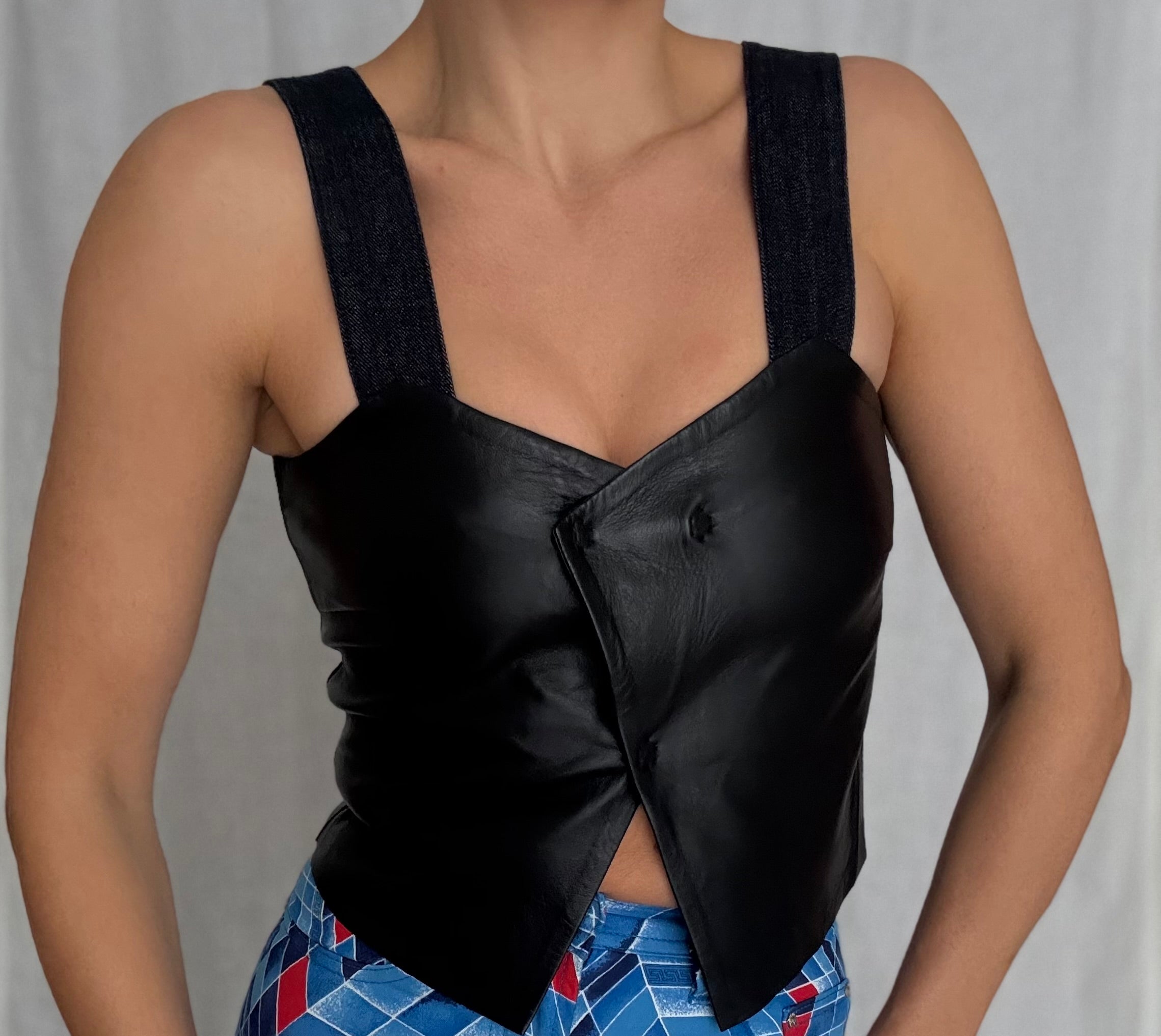 Emporio Armani SS 2017 leather denim top