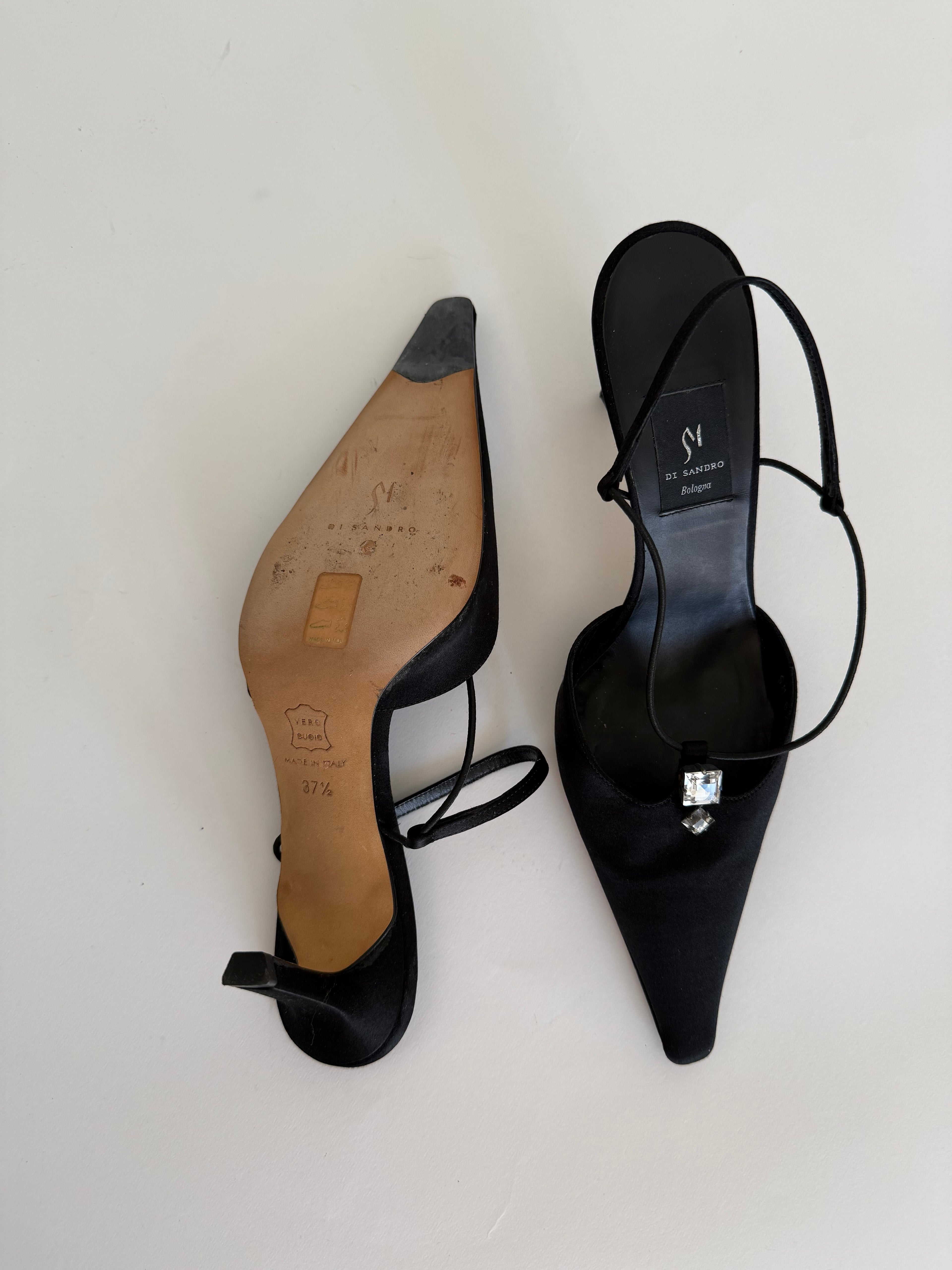 Vintage black silk heels strass