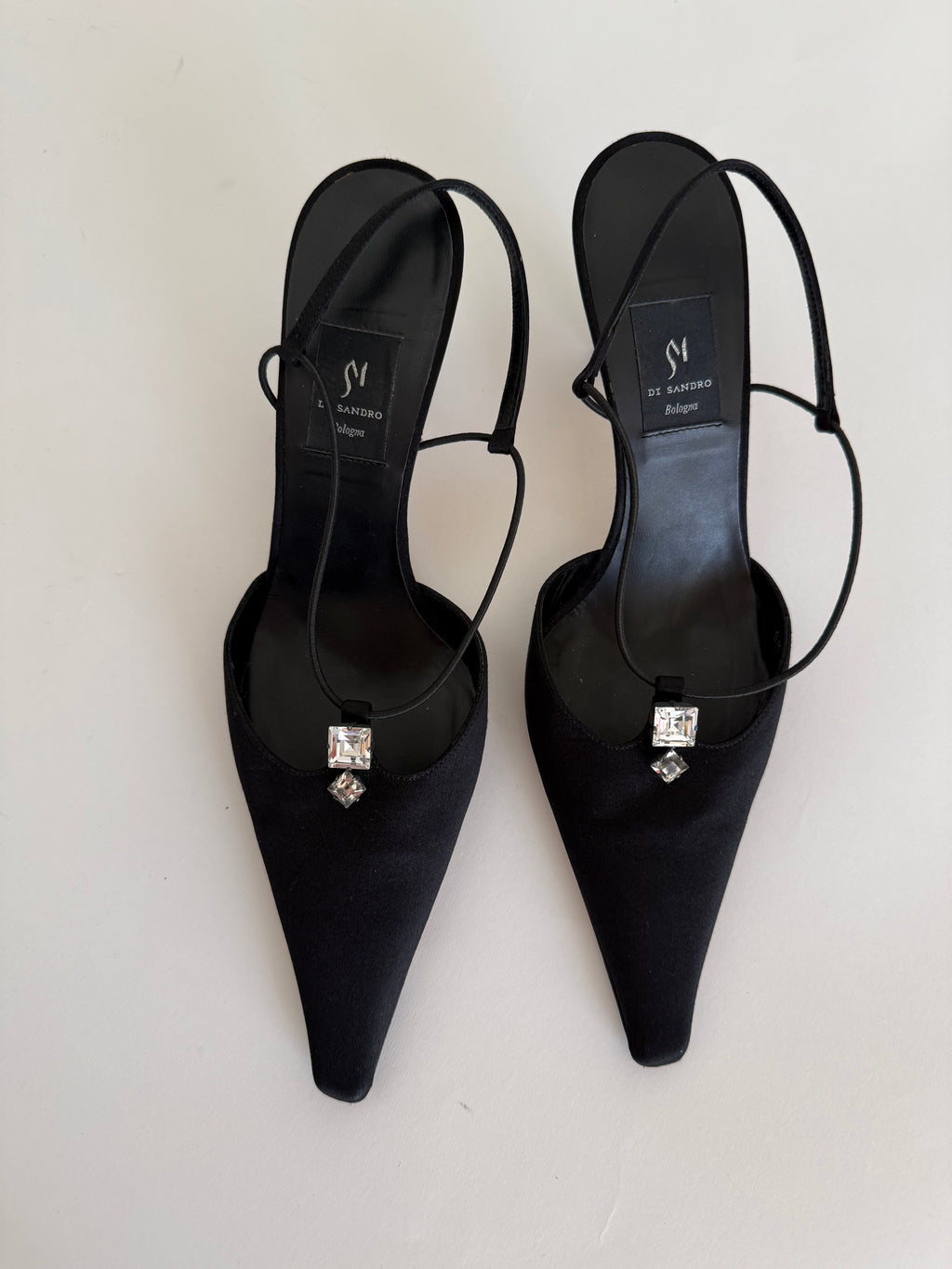 Vintage black silk heels strass