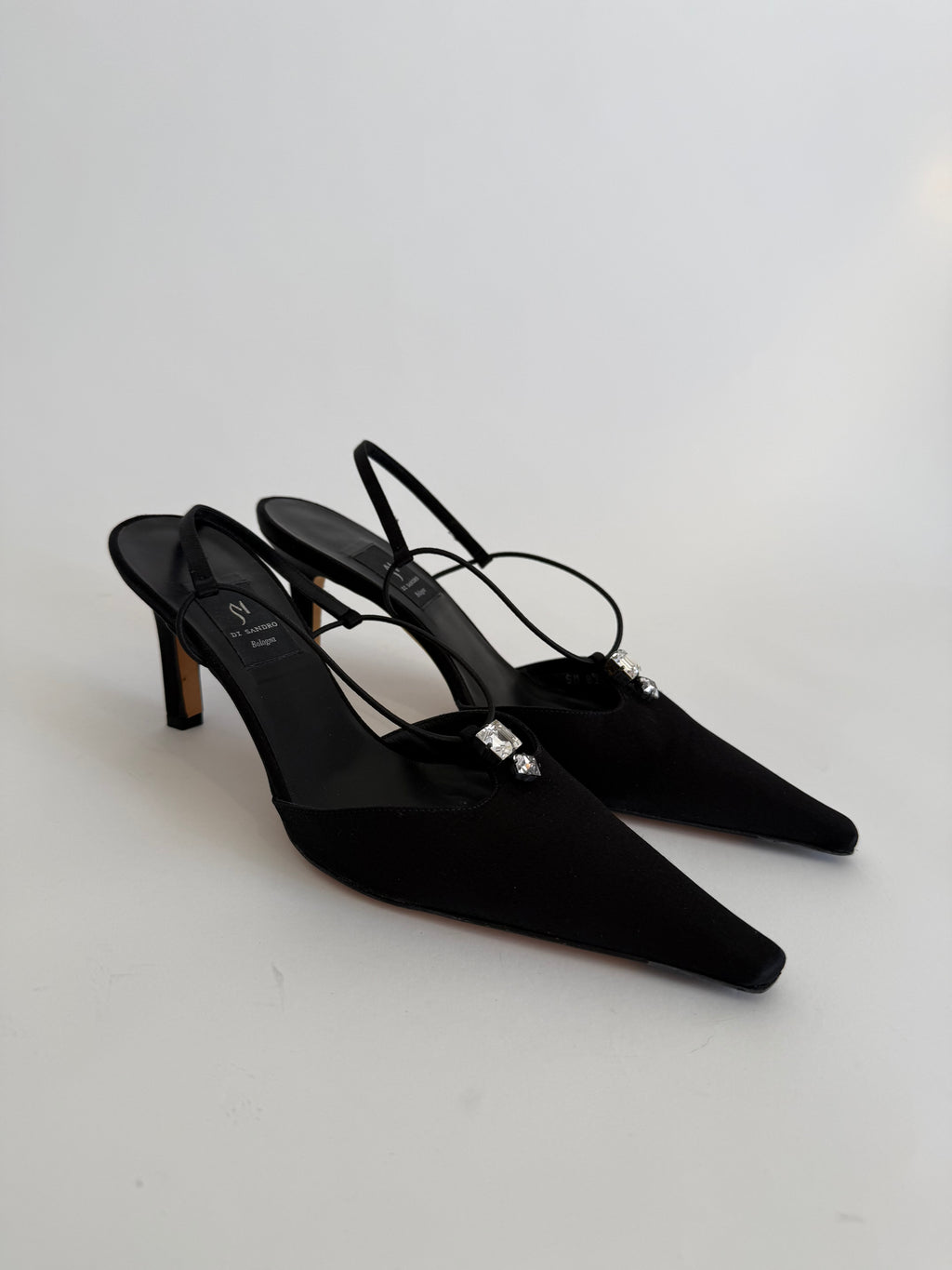 Vintage black silk heels strass
