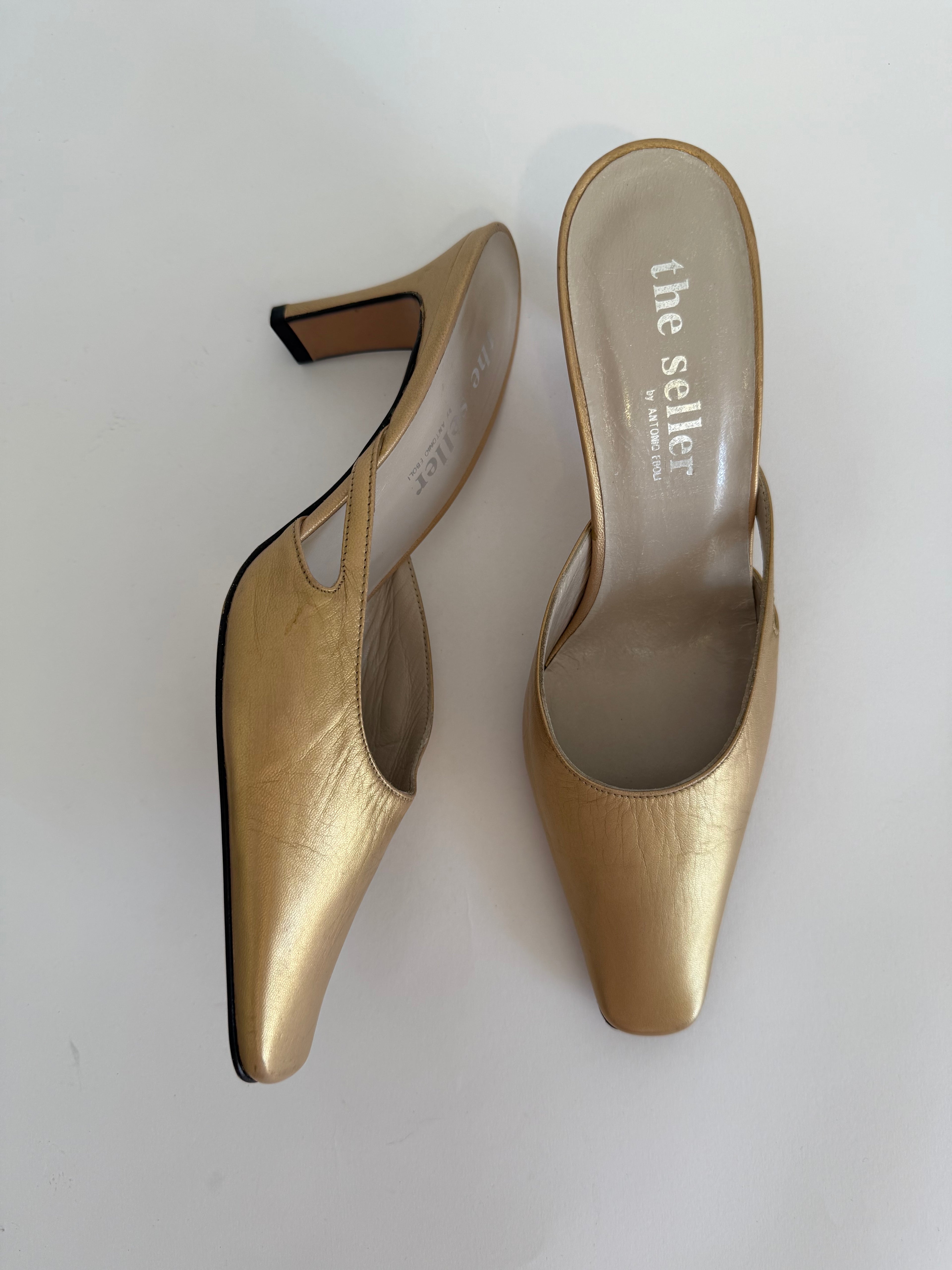 Gold mules leather 90s heels