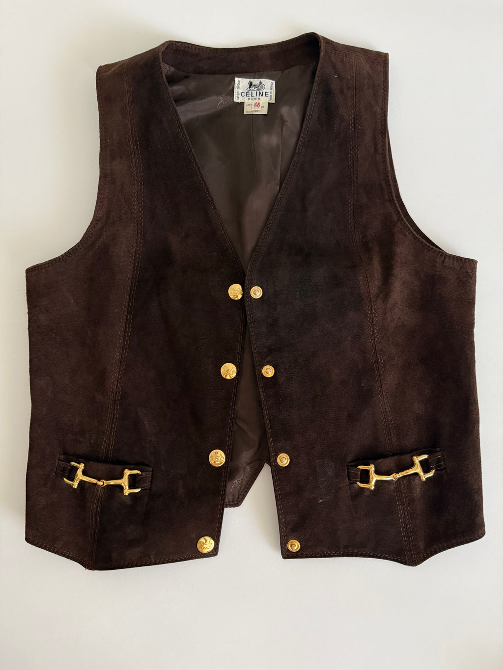 Rare iconic Celine suede logo button vest 70s