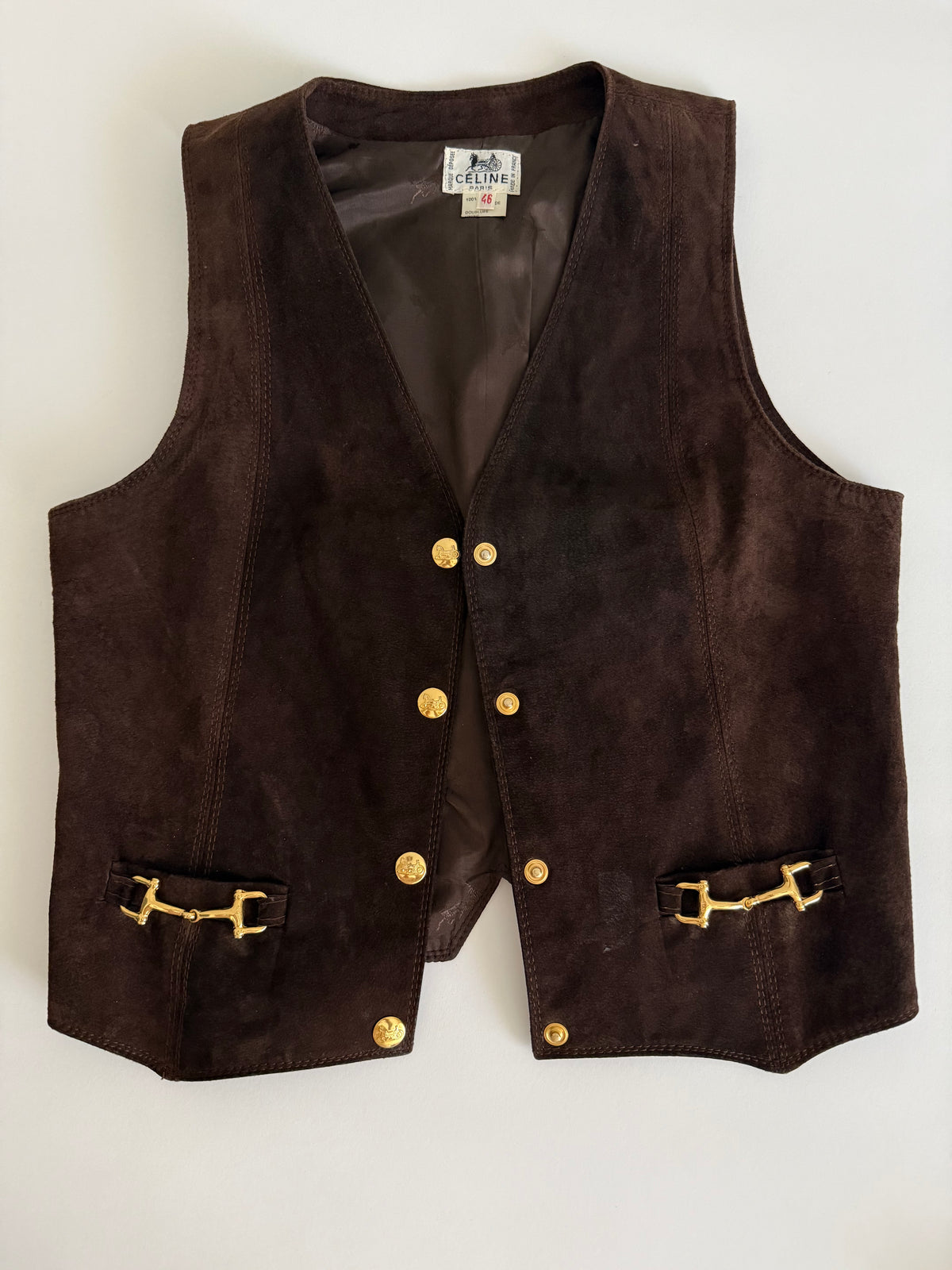 Rare iconic Celine suede logo button vest 70s