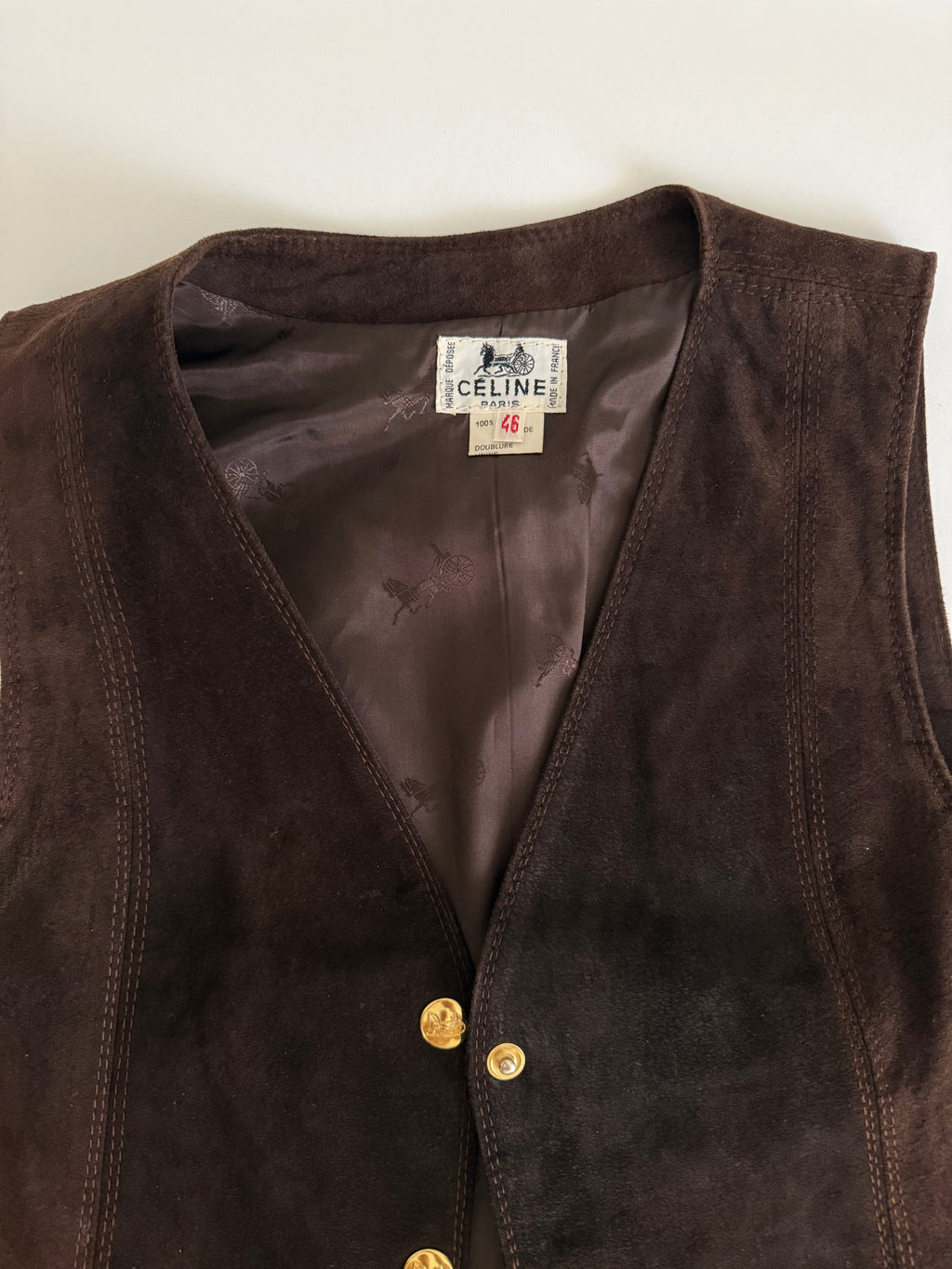 Rare iconic Celine suede logo button vest 70s