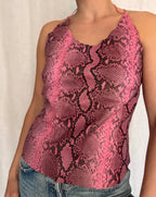 Vintage 90s pink python leather bare back top