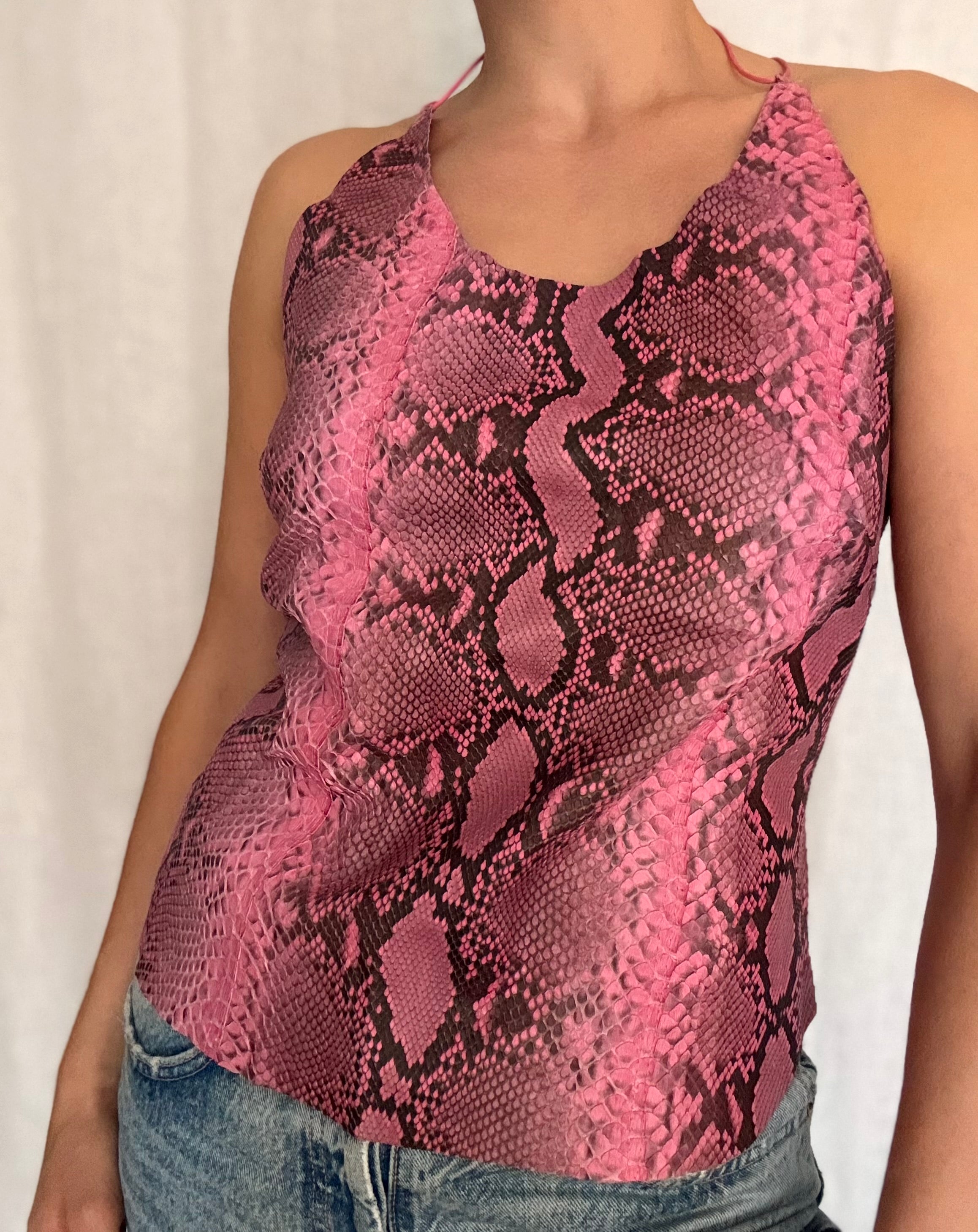 Vintage 90s pink python leather bare back top