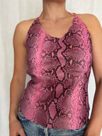 Vintage 90s pink python leather bare back top