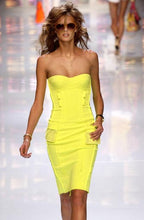 Versace SS 2004 neon mini dress bustier yellow Runway