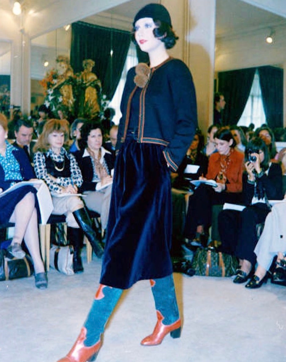 Saint Laurent FW 1974 velvet dark blue skirt