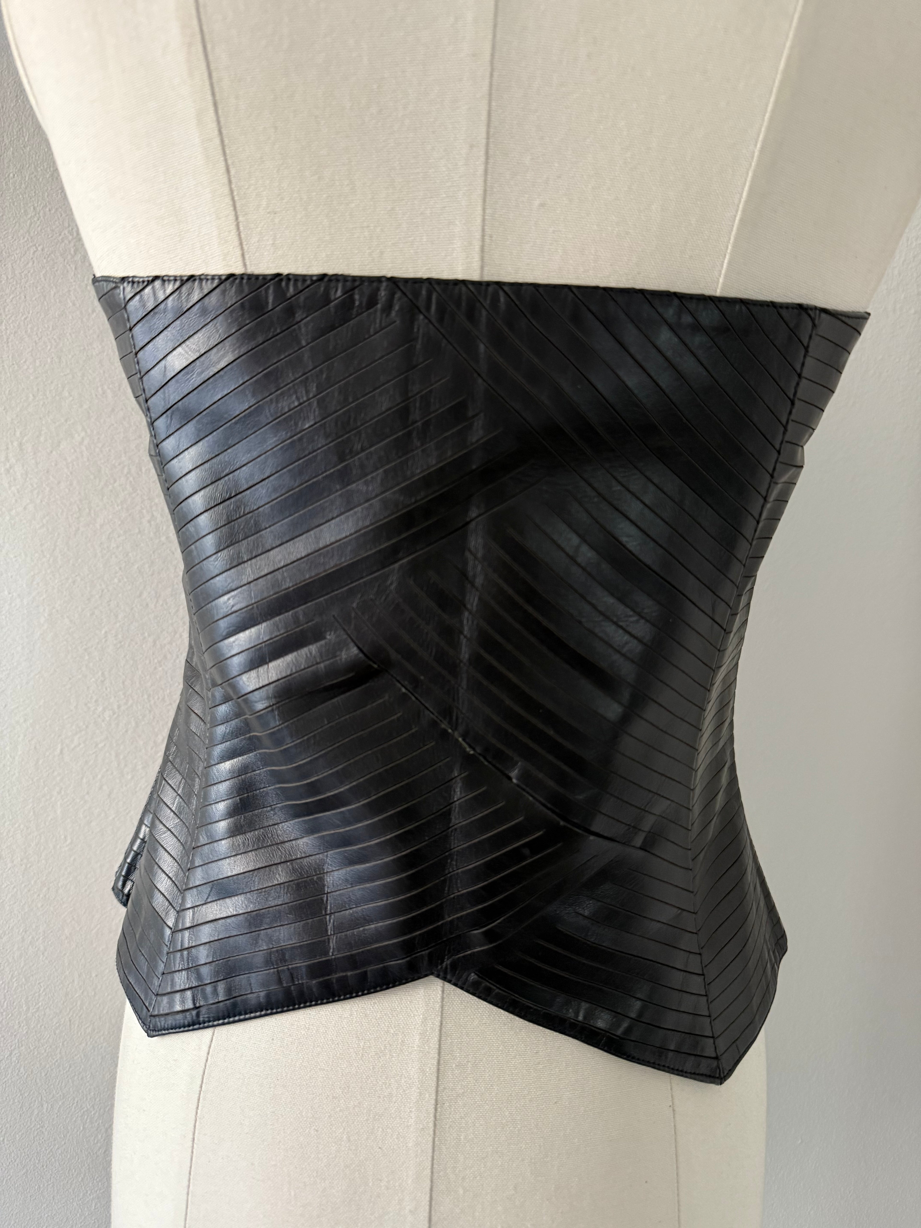 Insane laser cut Armani 2001 black leather bustier