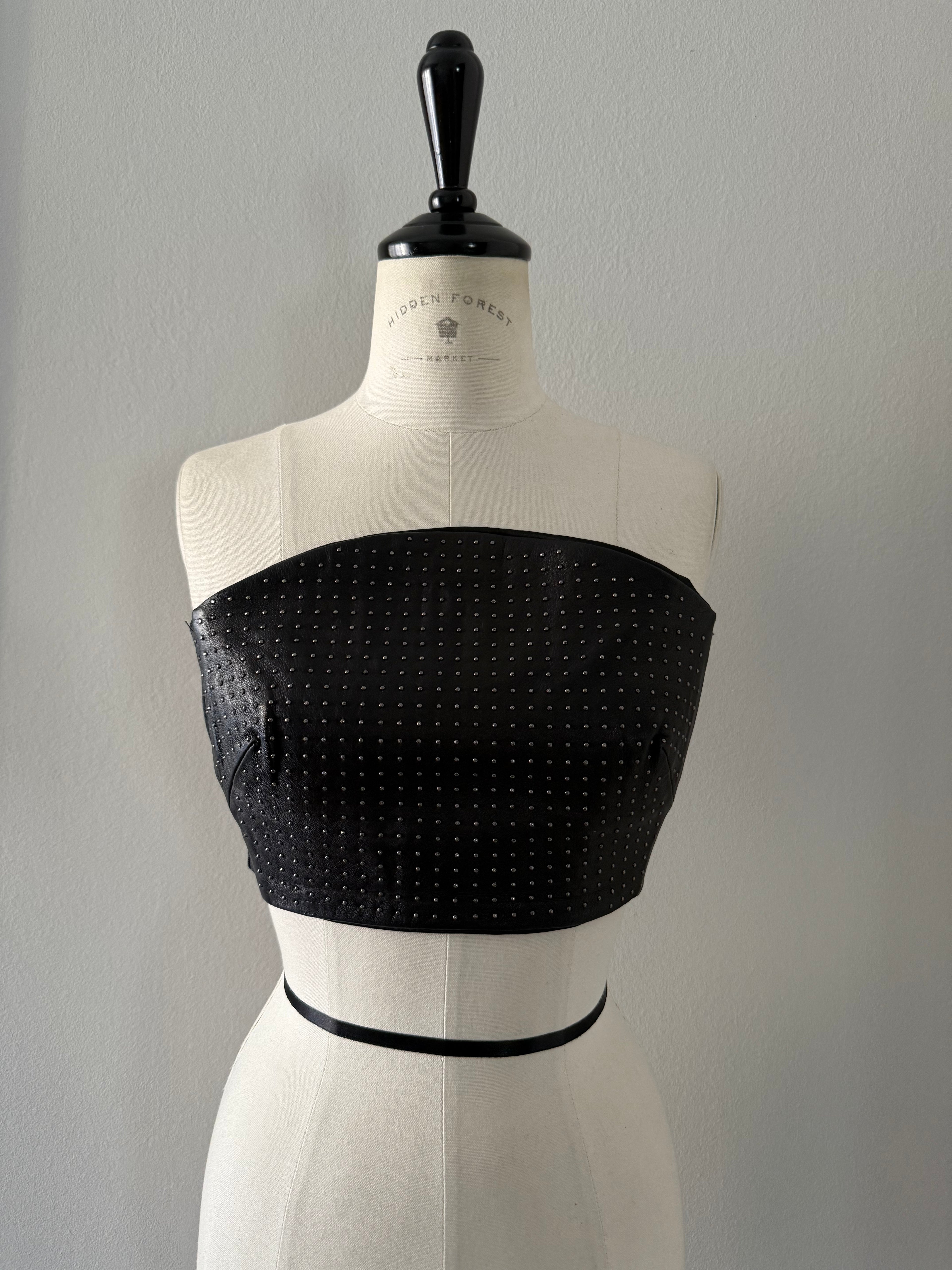 Plein Sud black leather bustier with mini studs 2000s