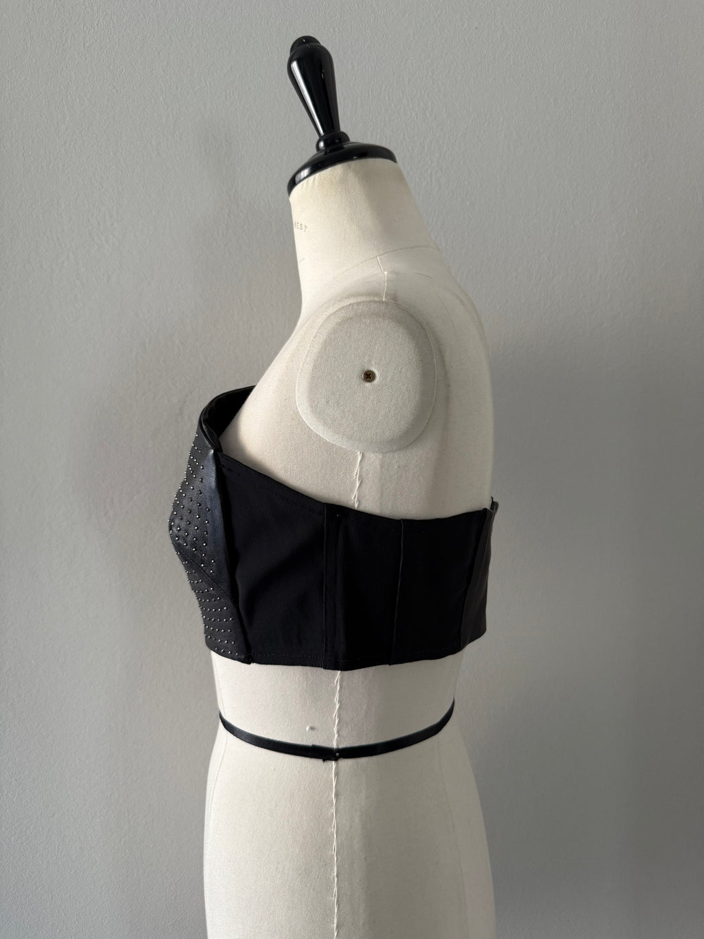 Plein Sud black leather bustier with mini studs 2000s