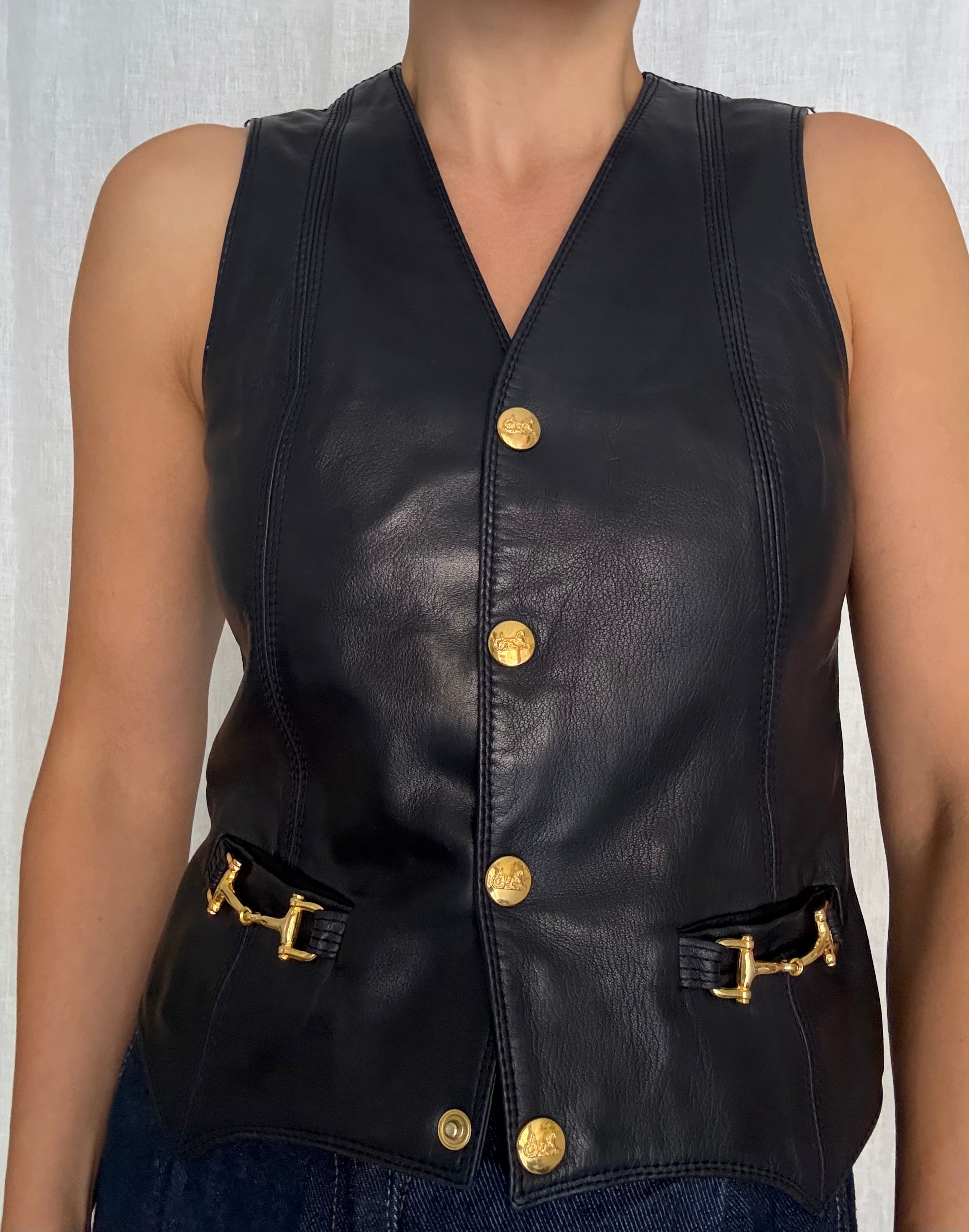 Rare authentic Céline leather navy vest 1970 1980 circa
