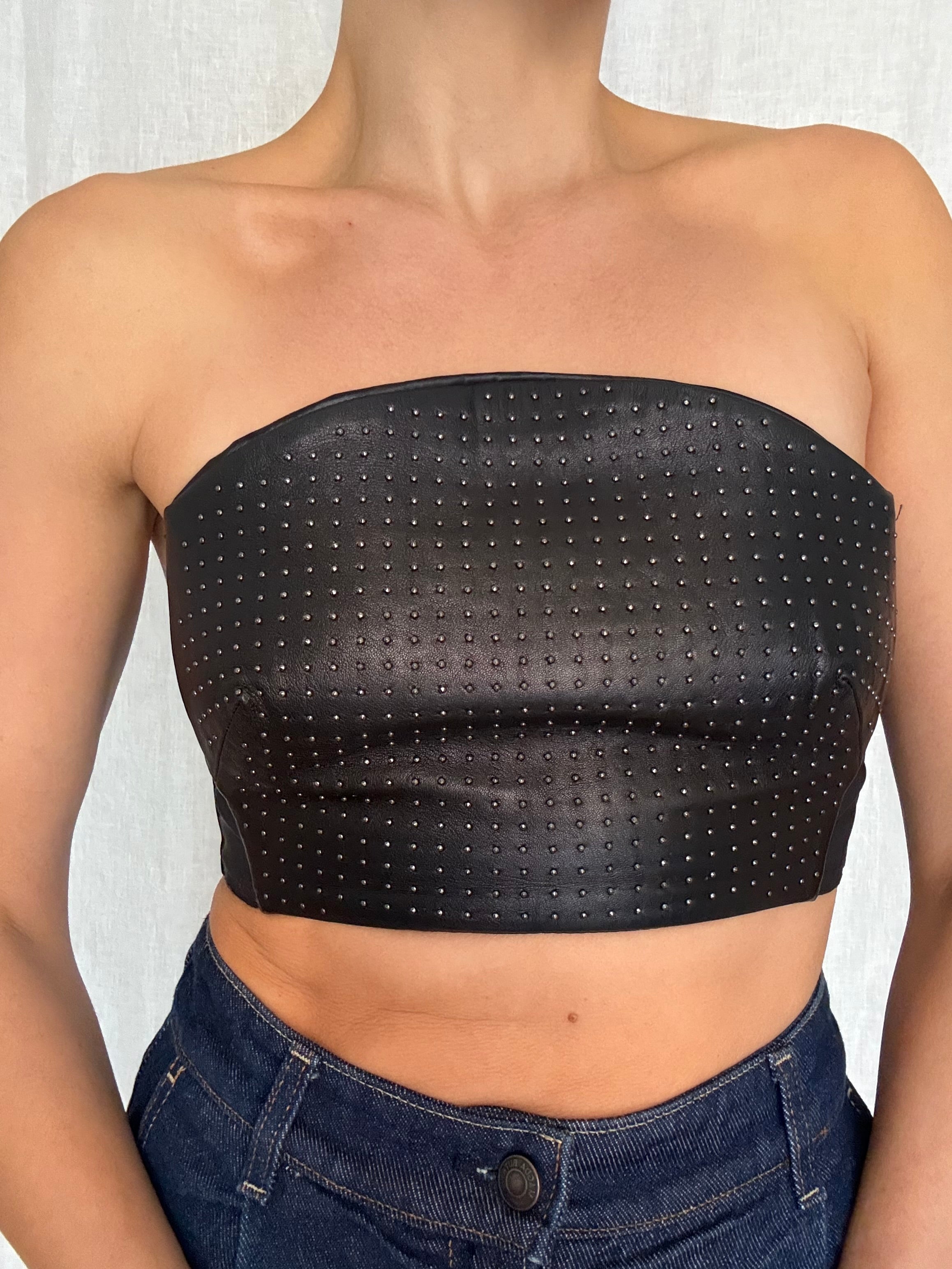 Plein Sud black leather bustier with mini studs 2000s