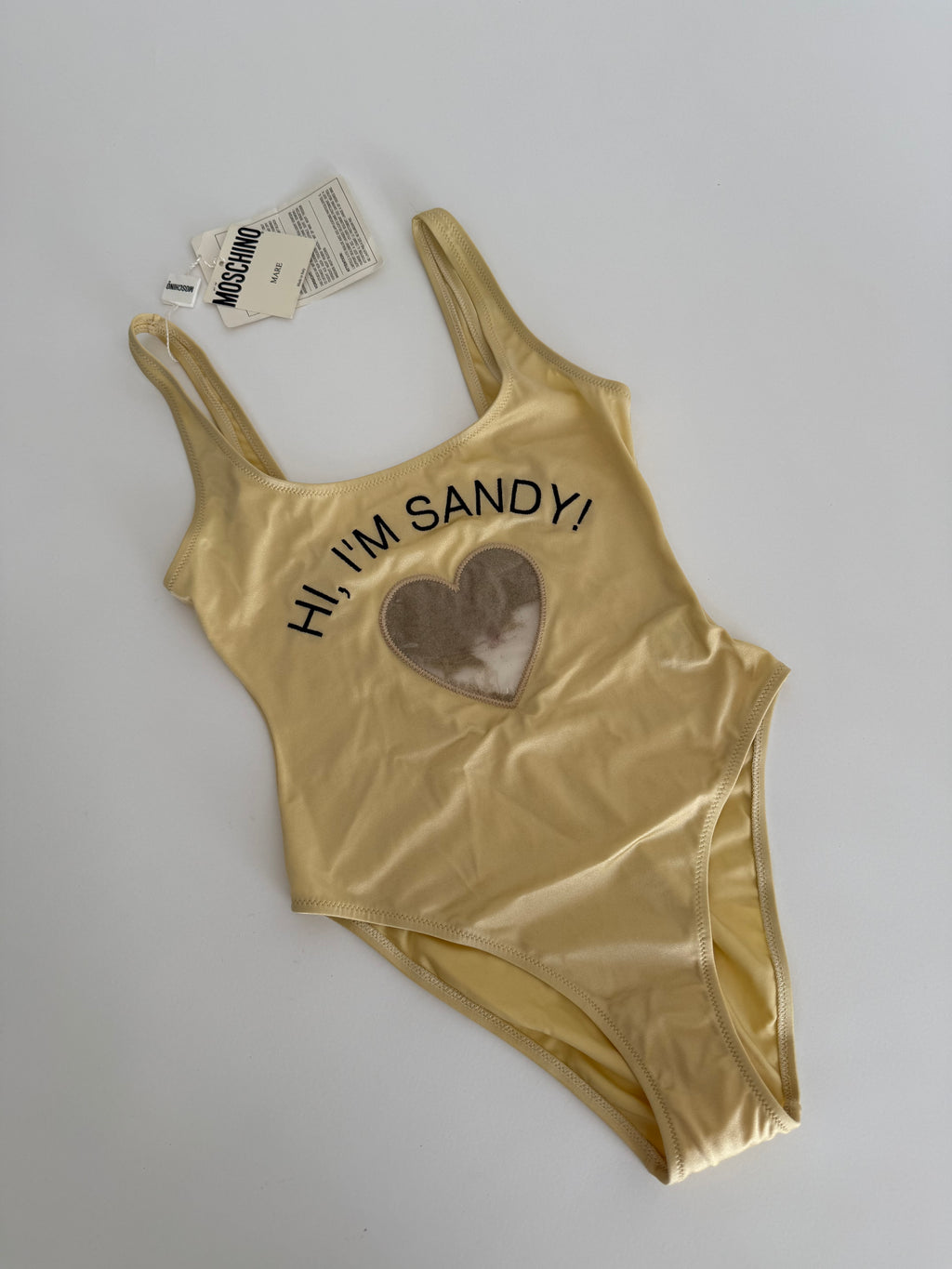 Moschino Couture one-piece swimwear HiI'm Sandy heart sand