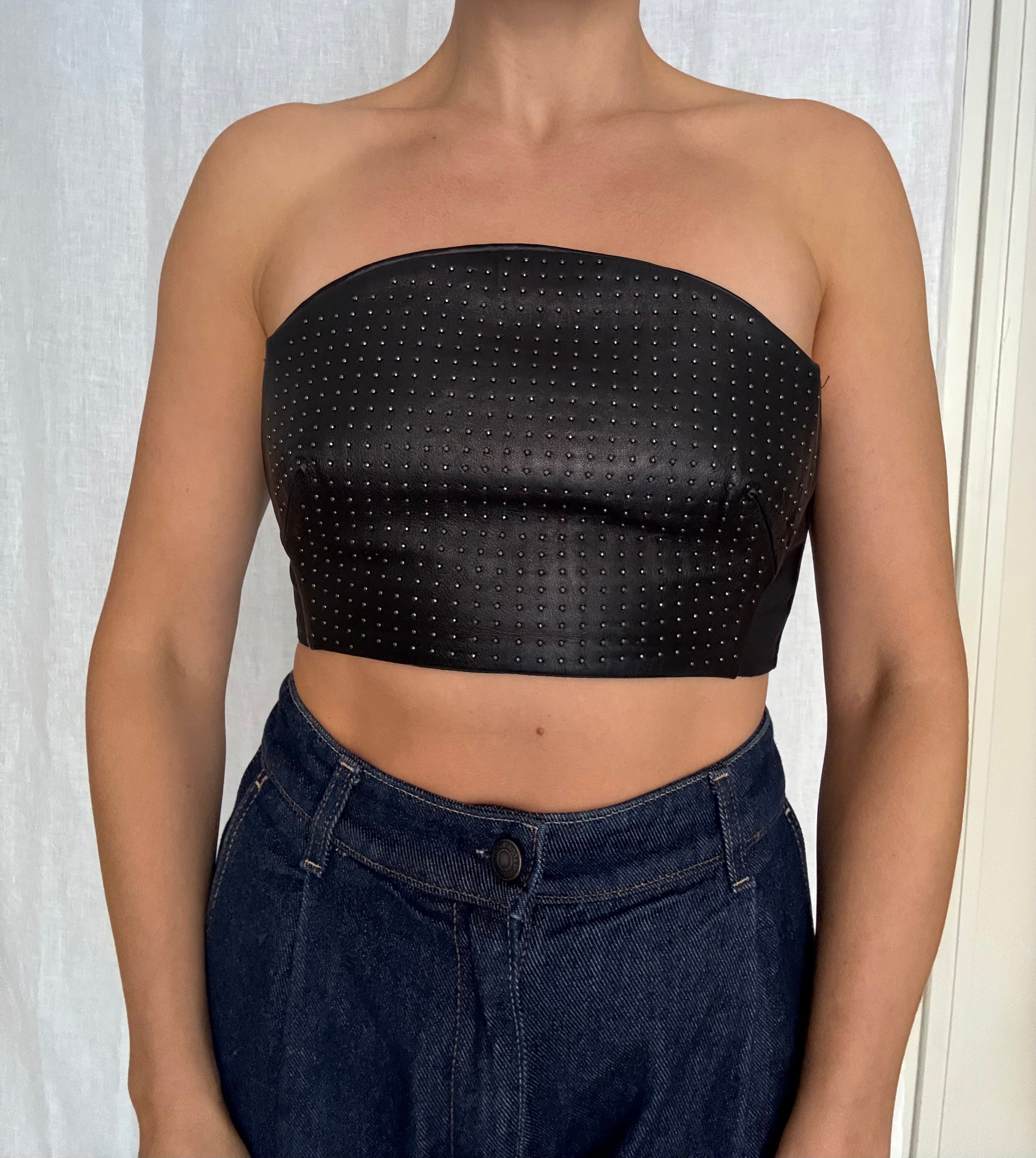 Plein Sud black leather bustier with mini studs 2000s