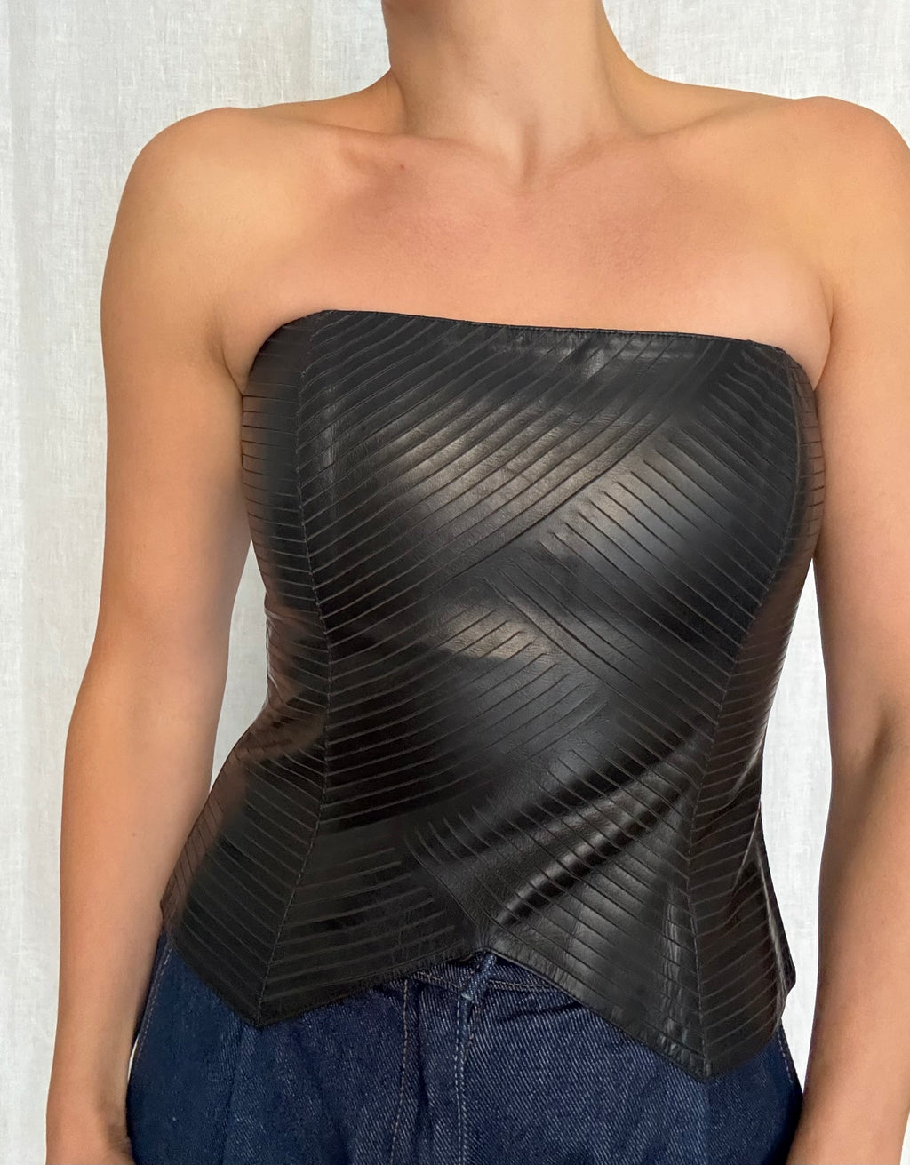 Insane laser cut Armani 2001 black leather bustier