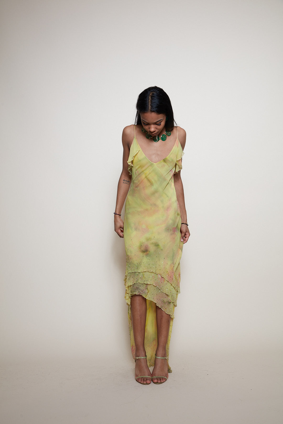 Vintage midi silk beads dress