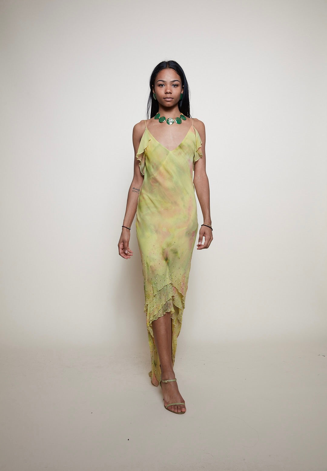 Vintage midi silk beads dress