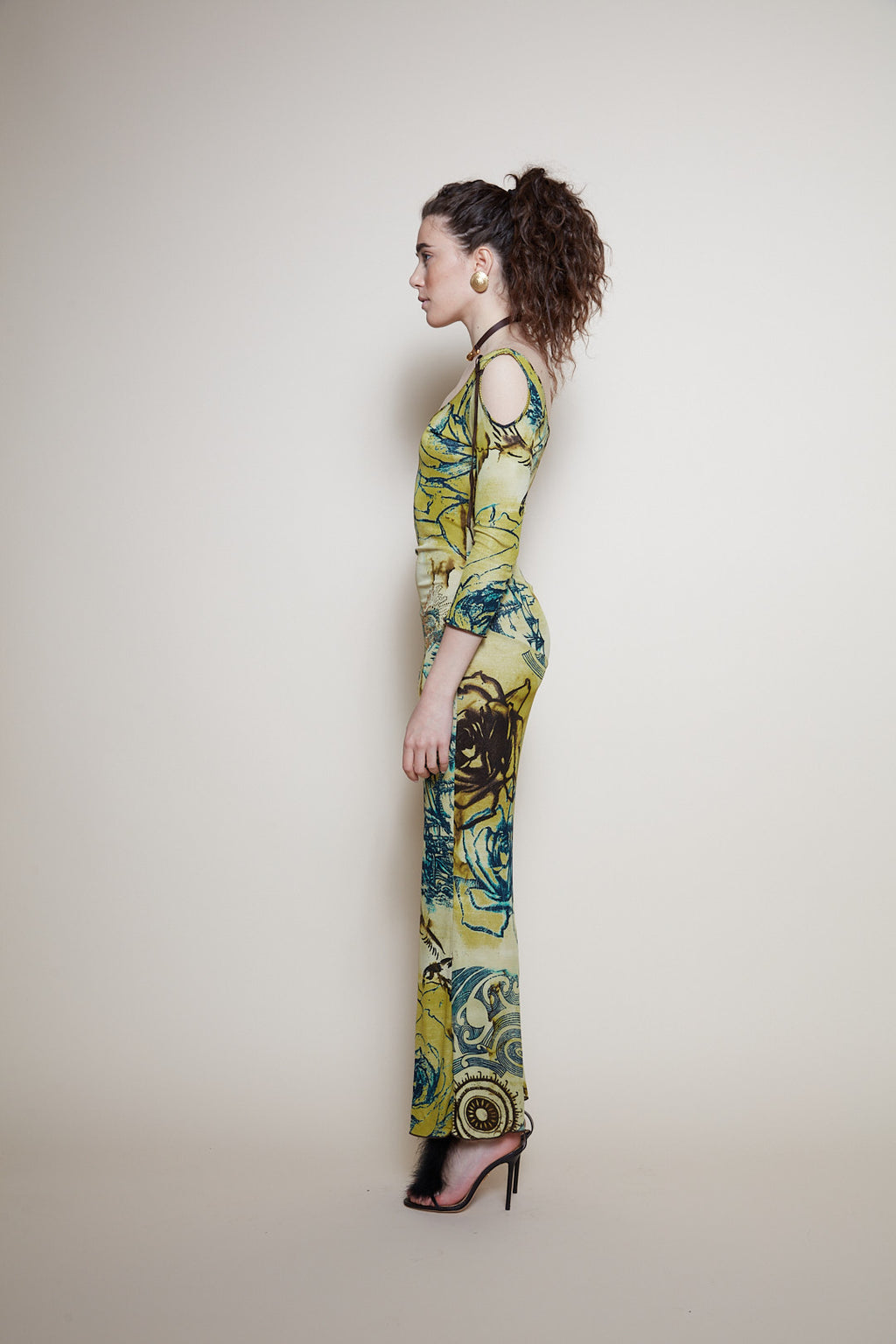 Roberto Cavalli 2003 Tattoo Print Maxi Dress