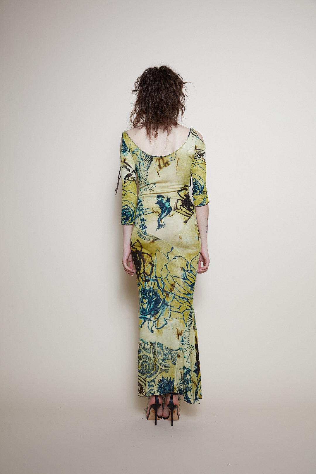 Roberto Cavalli 2003 Tattoo Print Maxi Dress