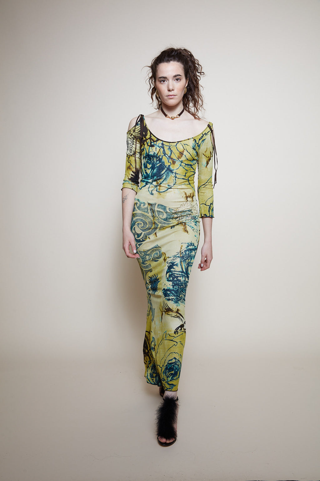 Roberto Cavalli 2003 Tattoo Print Maxi Dress