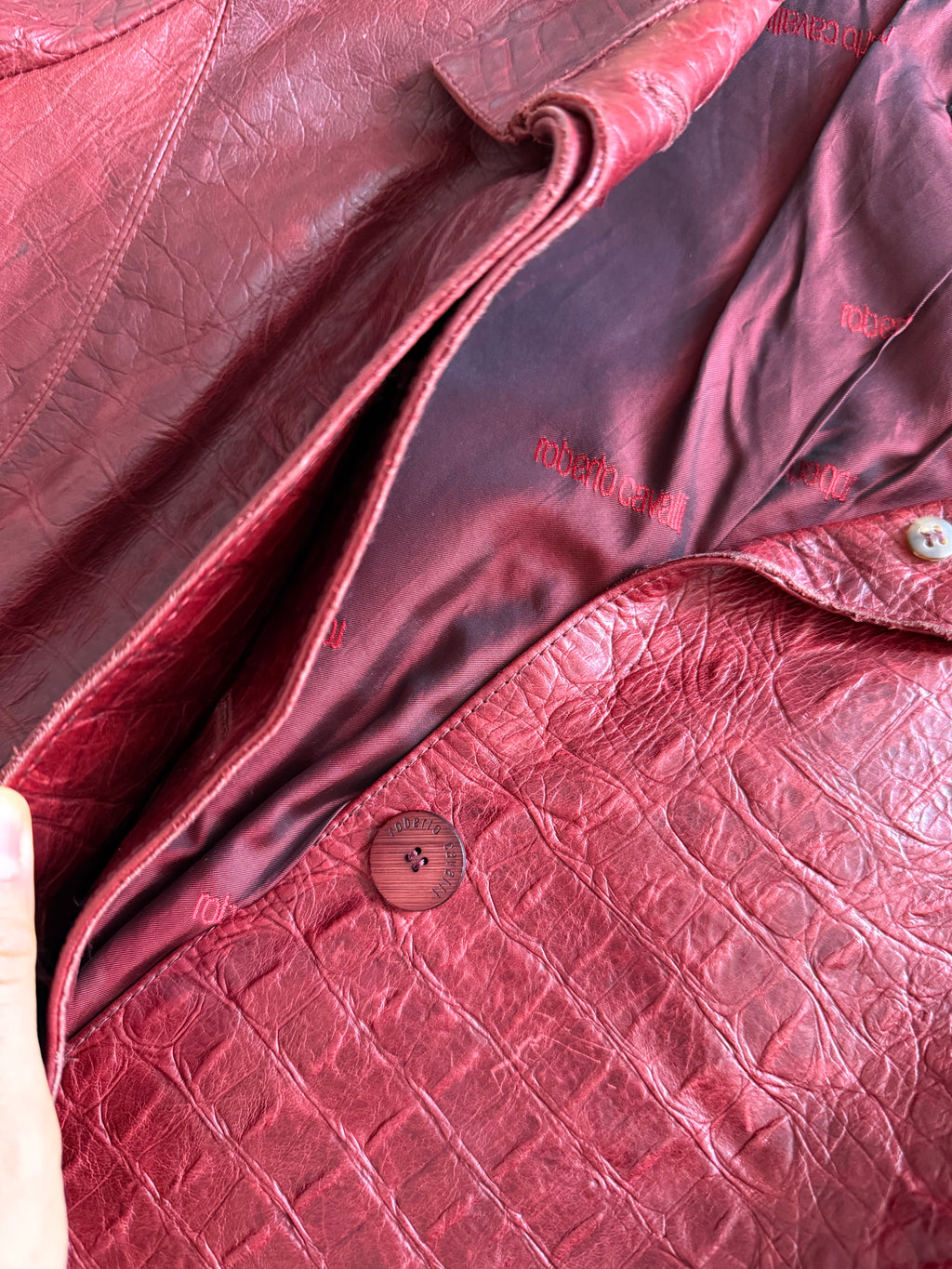 Roberto Cavalli FW 2000 Runway red cocco coat