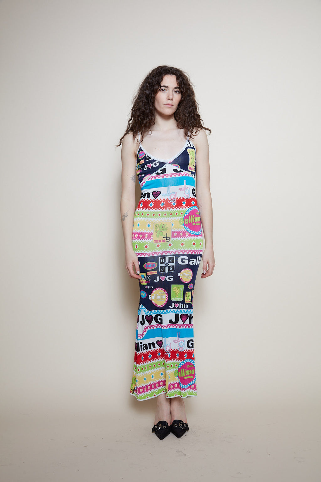 Rare John Galliano SS 2002 print "Formula 1"dress multicolor