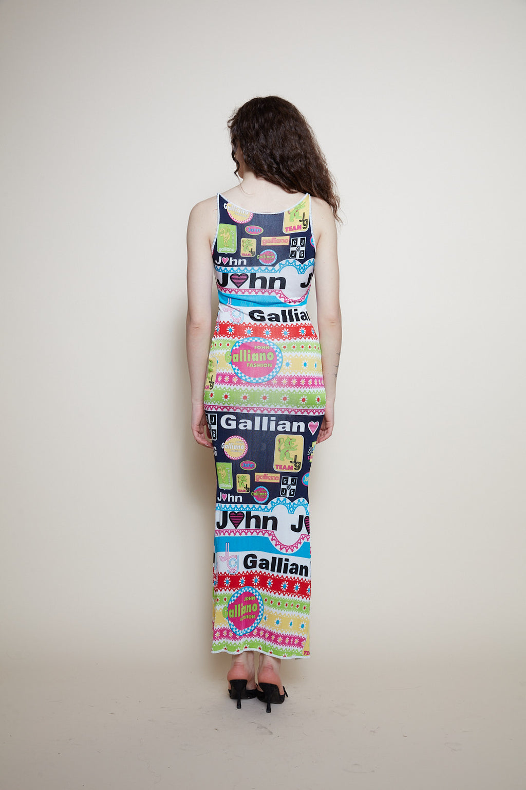 Rare John Galliano SS 2002 print "Formula 1"dress multicolor