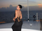 Jean Paul Gaultier long black cut-out dress early 2000s