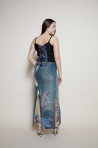Roberto Cavalli painted denim leather skirt