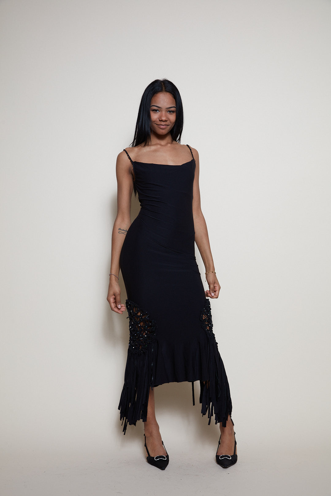 Class Cavalli black fringes dress