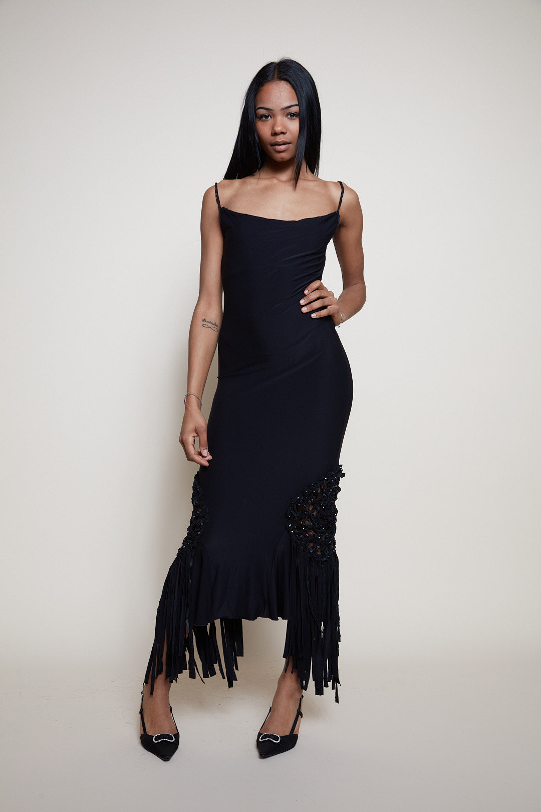 Class Cavalli black fringes dress