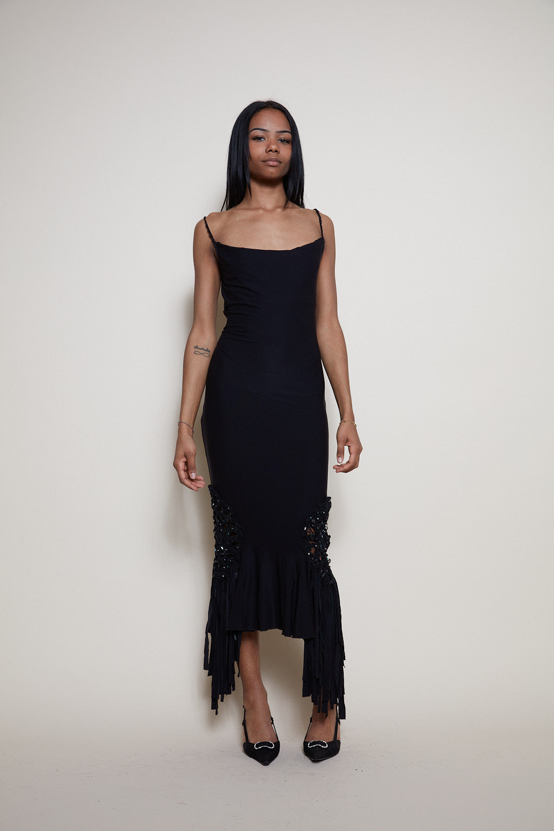 Class Cavalli black fringes dress