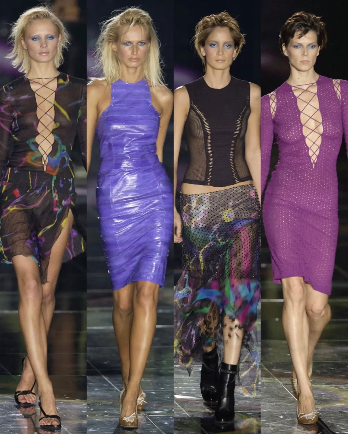 Rare Gianni Versace SS 2002 black lace-up dress